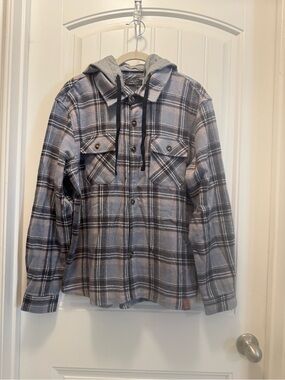 NWT Little Bipsy Gray/Black Plaid Hooded Flannel Shirt Jacket Grunge Streetwear